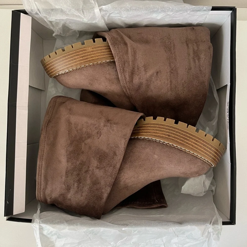 New MIA Daily Women Over The Knee Platform Taupe Tan Lug Sole Boot Women Size 7